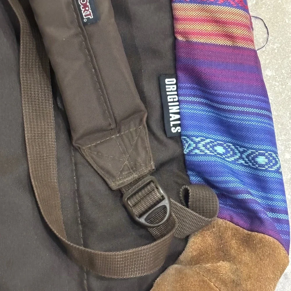 JanSport Originals Backpack Southwestern Stripe Canvas Suede Bottom Blue Purple